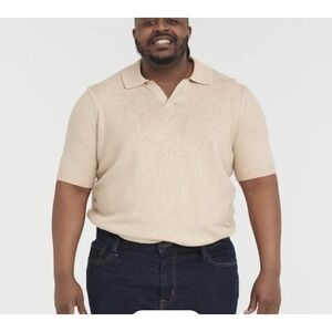 Goodfellow & Co Men's Short Sleeve Johnny Collar Polo Sweater, XXL - Oatmeal